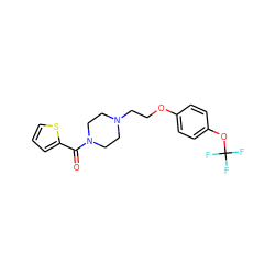 O=C(c1cccs1)N1CCN(CCOc2ccc(OC(F)(F)F)cc2)CC1 ZINC000169344555