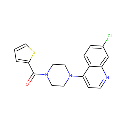 O=C(c1cccs1)N1CCN(c2ccnc3cc(Cl)ccc23)CC1 ZINC000004324256