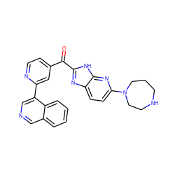 O=C(c1ccnc(-c2cncc3ccccc23)c1)c1nc2ccc(N3CCCNCC3)nc2[nH]1 ZINC000113144595