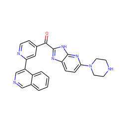 O=C(c1ccnc(-c2cncc3ccccc23)c1)c1nc2ccc(N3CCNCC3)nc2[nH]1 ZINC000118144191