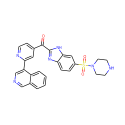 O=C(c1ccnc(-c2cncc3ccccc23)c1)c1nc2ccc(S(=O)(=O)N3CCNCC3)cc2[nH]1 ZINC000113256063