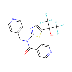 O=C(c1ccncc1)N(Cc1ccncc1)c1ncc(C(O)(C(F)(F)F)C(F)(F)F)s1 ZINC000000595412