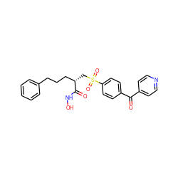 O=C(c1ccncc1)c1ccc(S(=O)(=O)C[C@@H](CCCc2ccccc2)C(=O)NO)cc1 ZINC000001494270