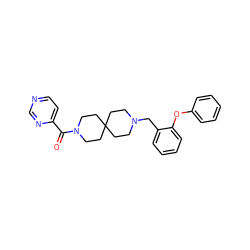 O=C(c1ccncn1)N1CCC2(CCN(Cc3ccccc3Oc3ccccc3)CC2)CC1 ZINC000045245498