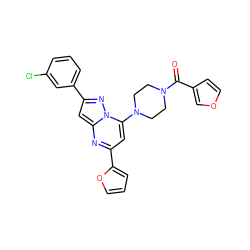 O=C(c1ccoc1)N1CCN(c2cc(-c3ccco3)nc3cc(-c4cccc(Cl)c4)nn23)CC1 ZINC000095568458