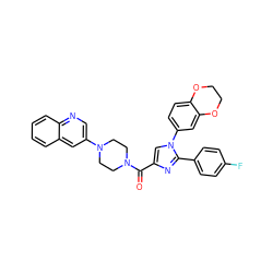 O=C(c1cn(-c2ccc3c(c2)OCCO3)c(-c2ccc(F)cc2)n1)N1CCN(c2cnc3ccccc3c2)CC1 ZINC000044430346