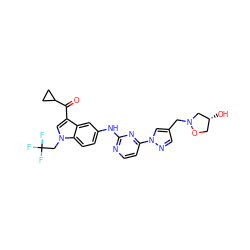 O=C(c1cn(CC(F)(F)F)c2ccc(Nc3nccc(-n4cc(CN5C[C@H](O)CO5)cn4)n3)cc12)C1CC1 ZINC001772621308