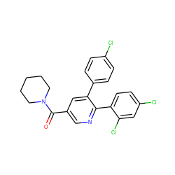 O=C(c1cnc(-c2ccc(Cl)cc2Cl)c(-c2ccc(Cl)cc2)c1)N1CCCCC1 ZINC000028333649