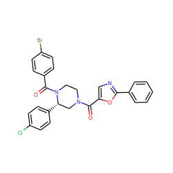 O=C(c1cnc(-c2ccccc2)o1)N1CCN(C(=O)c2ccc(Br)cc2)[C@@H](c2ccc(Cl)cc2)C1 ZINC001772640512