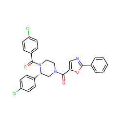 O=C(c1cnc(-c2ccccc2)o1)N1CCN(C(=O)c2ccc(Cl)cc2)[C@@H](c2ccc(Cl)cc2)C1 ZINC001772579746