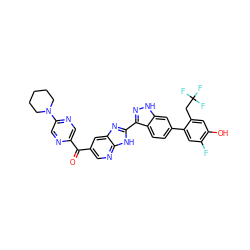 O=C(c1cnc2[nH]c(-c3n[nH]c4cc(-c5cc(F)c(O)cc5CC(F)(F)F)ccc34)nc2c1)c1cnc(N2CCCCC2)cn1 ZINC000261193246