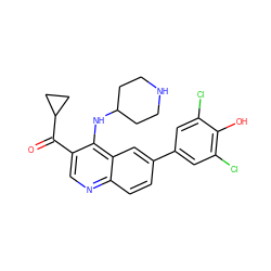 O=C(c1cnc2ccc(-c3cc(Cl)c(O)c(Cl)c3)cc2c1NC1CCNCC1)C1CC1 ZINC000114036005