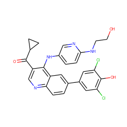 O=C(c1cnc2ccc(-c3cc(Cl)c(O)c(Cl)c3)cc2c1Nc1ccc(NCCO)nc1)C1CC1 ZINC000114037596