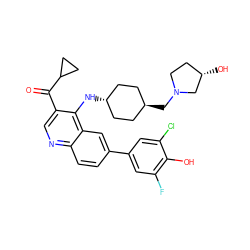 O=C(c1cnc2ccc(-c3cc(F)c(O)c(Cl)c3)cc2c1N[C@H]1CC[C@H](CN2CC[C@H](O)C2)CC1)C1CC1 ZINC000473159195