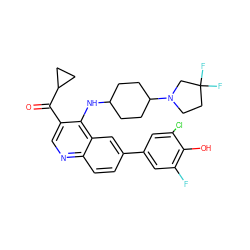 O=C(c1cnc2ccc(-c3cc(F)c(O)c(Cl)c3)cc2c1NC1CCC(N2CCC(F)(F)C2)CC1)C1CC1 ZINC000114038334