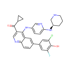 O=C(c1cnc2ccc(-c3cc(F)c(O)c(Cl)c3)cc2c1Nc1ccc(N[C@@H]2CCCNC2)nc1)C1CC1 ZINC000114035118