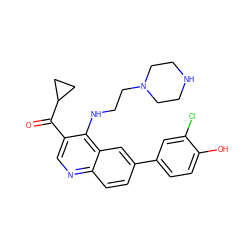 O=C(c1cnc2ccc(-c3ccc(O)c(Cl)c3)cc2c1NCCN1CCNCC1)C1CC1 ZINC000203797930