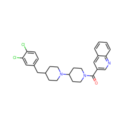 O=C(c1cnc2ccccc2c1)N1CCC(N2CCC(Cc3ccc(Cl)c(Cl)c3)CC2)CC1 ZINC000028130365