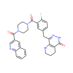 O=C(c1cnc2ccccc2c1)N1CCN(C(=O)c2cc(Cc3n[nH]c(=O)c4c3NCCC4)ccc2F)CC1 ZINC000148346034