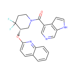 O=C(c1cncc2[nH]ccc12)N1CCC(F)(F)[C@@H](Oc2ccc3ccccc3n2)C1 ZINC000149583279