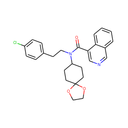 O=C(c1cncc2ccccc12)N(CCc1ccc(Cl)cc1)C1CCC2(CC1)OCCO2 ZINC000040405521