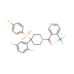 O=C(c1cnccc1C(F)(F)F)N1CCC(c2cc(F)ccc2F)(S(=O)(=O)c2ccc(Cl)cc2)CC1 ZINC000084633790