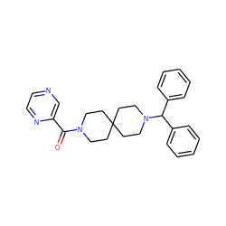 O=C(c1cnccn1)N1CCC2(CC1)CCN(C(c1ccccc1)c1ccccc1)CC2 ZINC000003955935