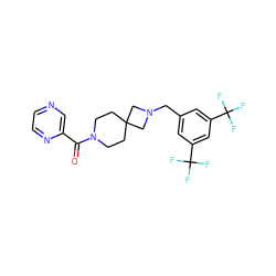 O=C(c1cnccn1)N1CCC2(CC1)CN(Cc1cc(C(F)(F)F)cc(C(F)(F)F)c1)C2 ZINC000004238065