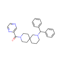 O=C(c1cnccn1)N1CCC2(CCCN(C(c3ccccc3)c3ccccc3)C2)CC1 ZINC000003955913