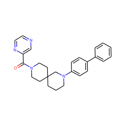 O=C(c1cnccn1)N1CCC2(CCCN(c3ccc(-c4ccccc4)cc3)C2)CC1 ZINC000003955929