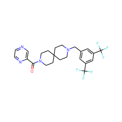 O=C(c1cnccn1)N1CCC2(CCN(Cc3cc(C(F)(F)F)cc(C(F)(F)F)c3)CC2)CC1 ZINC000004238088