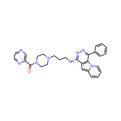 O=C(c1cnccn1)N1CCN(CCCNc2nnc(-c3ccccc3)c3c2cc2ccccn23)CC1 ZINC000049067887