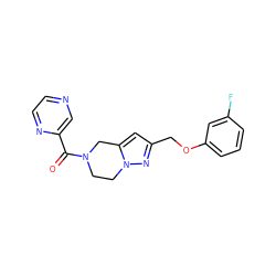 O=C(c1cnccn1)N1CCn2nc(COc3cccc(F)c3)cc2C1 ZINC000168076135