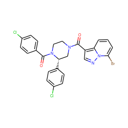 O=C(c1cnn2c(Br)cccc12)N1CCN(C(=O)c2ccc(Cl)cc2)[C@@H](c2ccc(Cl)cc2)C1 ZINC001772653752