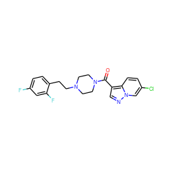 O=C(c1cnn2cc(Cl)ccc12)N1CCN(CCc2ccc(F)cc2F)CC1 ZINC000073294408