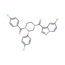 O=C(c1cnn2ccc(Br)cc12)N1CCN(C(=O)c2ccc(Cl)cc2)[C@@H](c2ccc(Cl)cc2)C1 ZINC001772597003