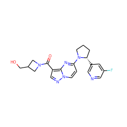 O=C(c1cnn2ccc(N3CCC[C@@H]3c3cncc(F)c3)nc12)N1CC(CO)C1 ZINC000139664006