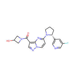 O=C(c1cnn2ccc(N3CCC[C@@H]3c3cncc(F)c3)nc12)N1CC(O)C1 ZINC000169704204