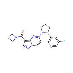 O=C(c1cnn2ccc(N3CCC[C@@H]3c3cncc(F)c3)nc12)N1CCC1 ZINC000169252421