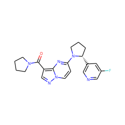 O=C(c1cnn2ccc(N3CCC[C@@H]3c3cncc(F)c3)nc12)N1CCCC1 ZINC000169704190