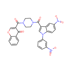 O=C(c1coc2ccccc2c1=O)N1CCN(C(=O)c2cn(-c3cccc([N+](=O)[O-])c3)c3ccc([N+](=O)[O-])cc23)CC1 ZINC000653790218