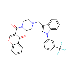 O=C(c1coc2ccccc2c1=O)N1CCN(Cc2cn(-c3cccc(C(F)(F)F)c3)c3ccccc23)CC1 ZINC000653802212