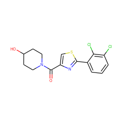 O=C(c1csc(-c2cccc(Cl)c2Cl)n1)N1CCC(O)CC1 ZINC001772658212