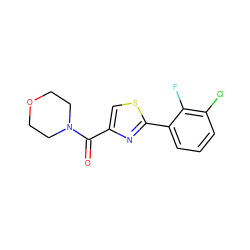 O=C(c1csc(-c2cccc(Cl)c2F)n1)N1CCOCC1 ZINC001772588852