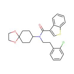 O=C(c1csc2ccccc12)N(CCc1ccccc1Cl)C1CCC2(CC1)OCCO2 ZINC000040394352