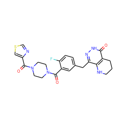 O=C(c1cscn1)N1CCN(C(=O)c2cc(Cc3n[nH]c(=O)c4c3NCCC4)ccc2F)CC1 ZINC000140355701