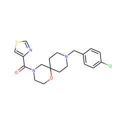 O=C(c1cscn1)N1CCOC2(CCN(Cc3ccc(Cl)cc3)CC2)C1 ZINC000064573558