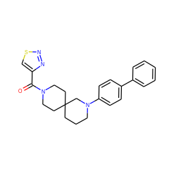 O=C(c1csnn1)N1CCC2(CCCN(c3ccc(-c4ccccc4)cc3)C2)CC1 ZINC000004238003