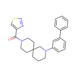 O=C(c1csnn1)N1CCC2(CCCN(c3cccc(-c4ccccc4)c3)C2)CC1 ZINC000003956140