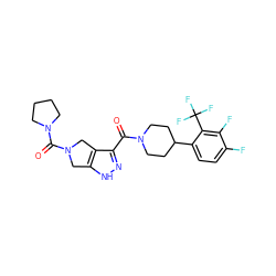 O=C(c1n[nH]c2c1CN(C(=O)N1CCCC1)C2)N1CCC(c2ccc(F)c(F)c2C(F)(F)F)CC1 ZINC001772639070